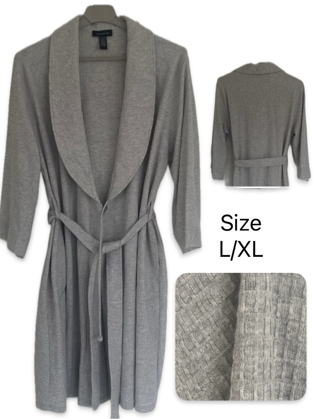 Jones New York Cozy Gray Textured Belted Pocket Robe L/XL